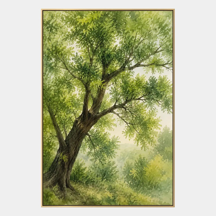 Peinture à l'huile expressionniste florale/botanique et nature présentant des formes botaniques, des fleurs ou des éléments naturels dans une composition picturale dans une palette verte.