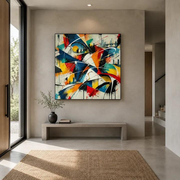 Peinture à l'huile abstraite et conceptuelle de graffiti présentant des marques abstraites superposées, une texture et un mouvement pictural expressif.