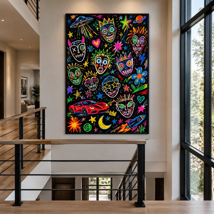 Peinture à l'huile de dessin animé graffiti présentant un sujet graphique ludique avec des détails picturaux vivants.
