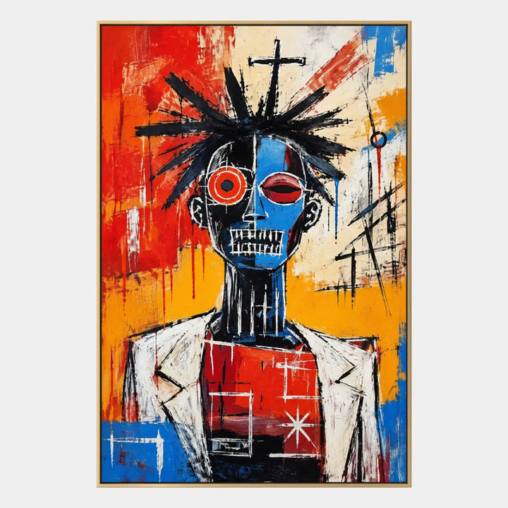 Portrait graffiti et peinture à l'huile représentant une figure ou un portrait expressif rendu avec des détails picturaux dans une palette rouge.