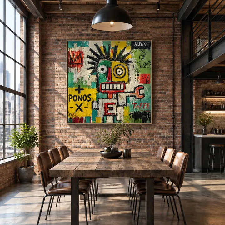 Peinture à l'huile abstraite et conceptuelle de graffiti présentant des marques abstraites superposées, une texture et un mouvement pictural expressif.