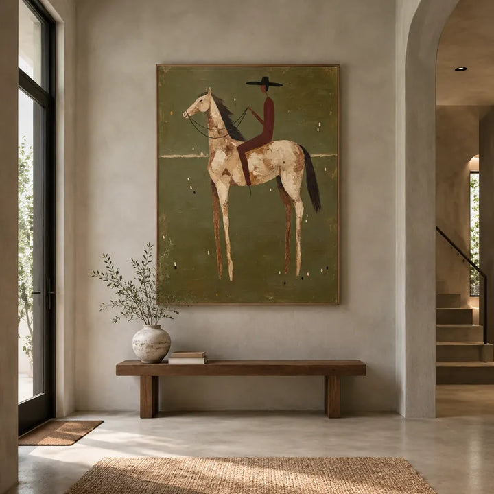 Mid-Century Modern animals oil painting featuring an expressive animal subject rendered with visible brushwork in a green palette.
