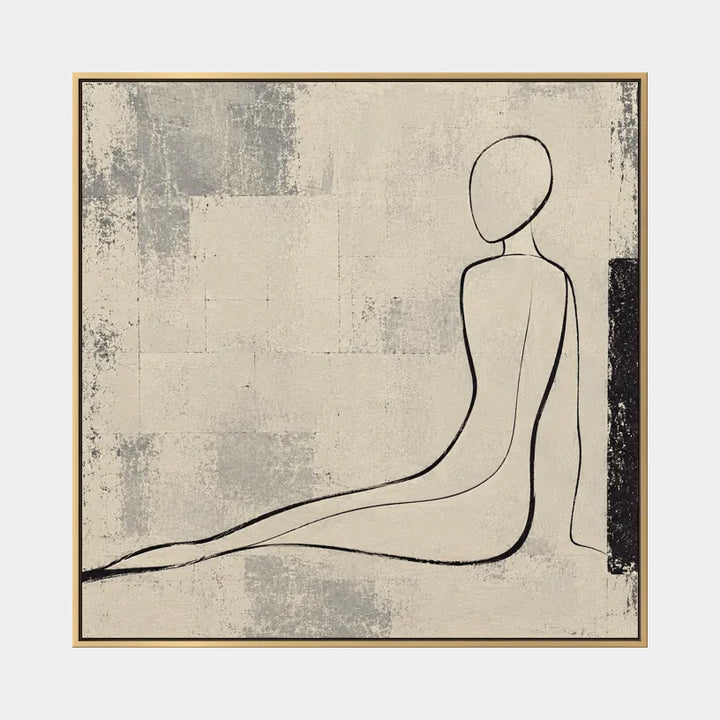 Retrato minimalista y pintura al óleo de figuras que presentan una figura o un retrato expresivo con detalles pictóricos en una paleta beige.