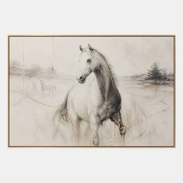 Pintura al óleo de animales minimalistas que presenta un tema animal expresivo representado con pinceladas visibles en una paleta beige.
