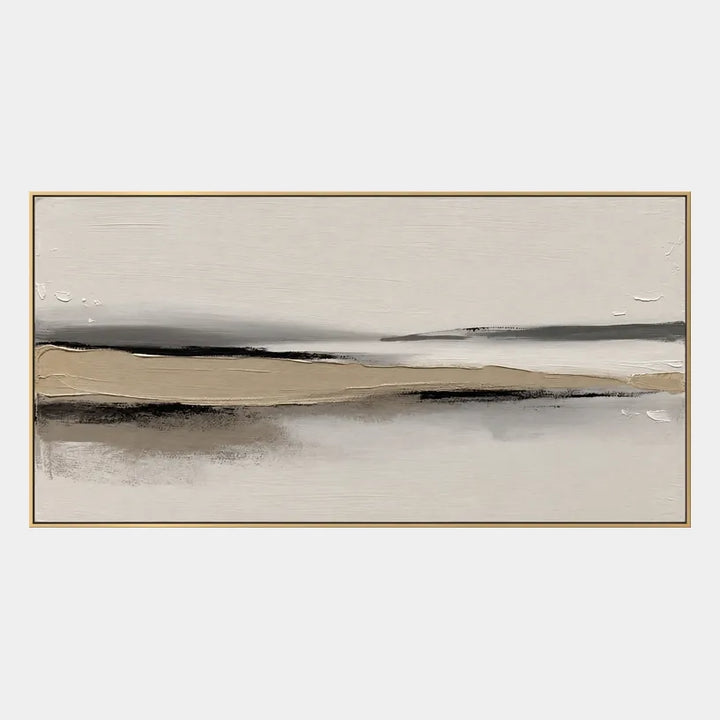 Minimalist landscapes & seascapes & cityscapes oil painting featuring an atmospheric landscape, seascape or city-inspired composition in a beige palette.