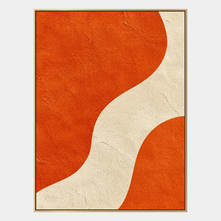 Pintura al óleo minimalista abstracta y conceptual que presenta marcas abstractas en capas, textura y movimiento pictórico expresivo en una paleta naranja.
