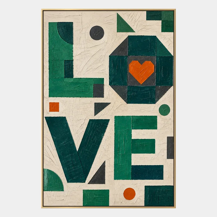 Pintura al óleo de amor minimalista que presenta un tema romántico expresado a través de formas y colores pictóricos en una paleta beige.
