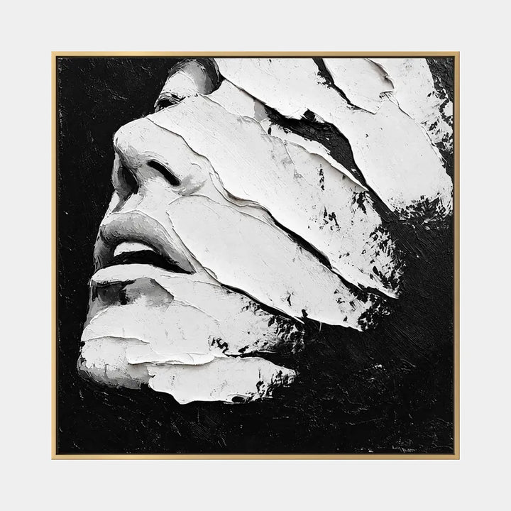 Plaster & Texture abstract & conceptual oil painting featuring layered abstract marks, texture and expressive painterly movement in a black and white palette.