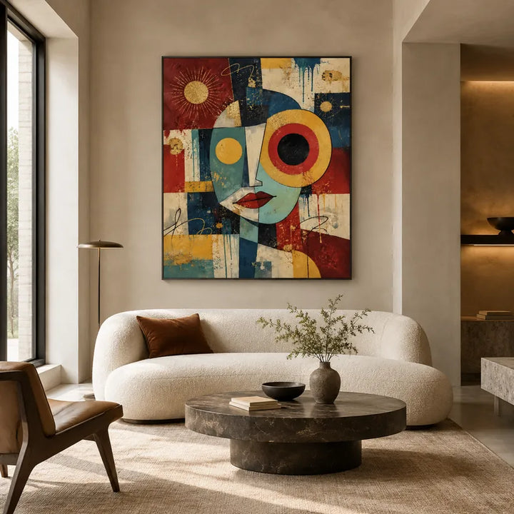 Peinture à l'huile pop abstraite et conceptuelle présentant des marques abstraites superposées, une texture et un mouvement pictural expressif.