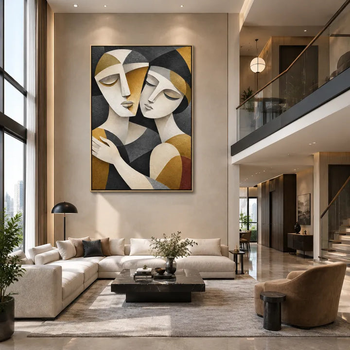 Peinture à l'huile de portraits et de figures pop représentant une figure ou un portrait expressif rendu avec des détails picturaux.