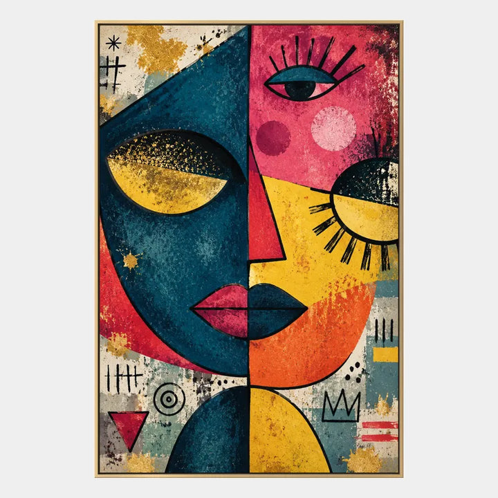 Peinture à l'huile de portraits et de figures pop représentant une figure ou un portrait expressif rendu avec des détails picturaux dans une palette bleue.