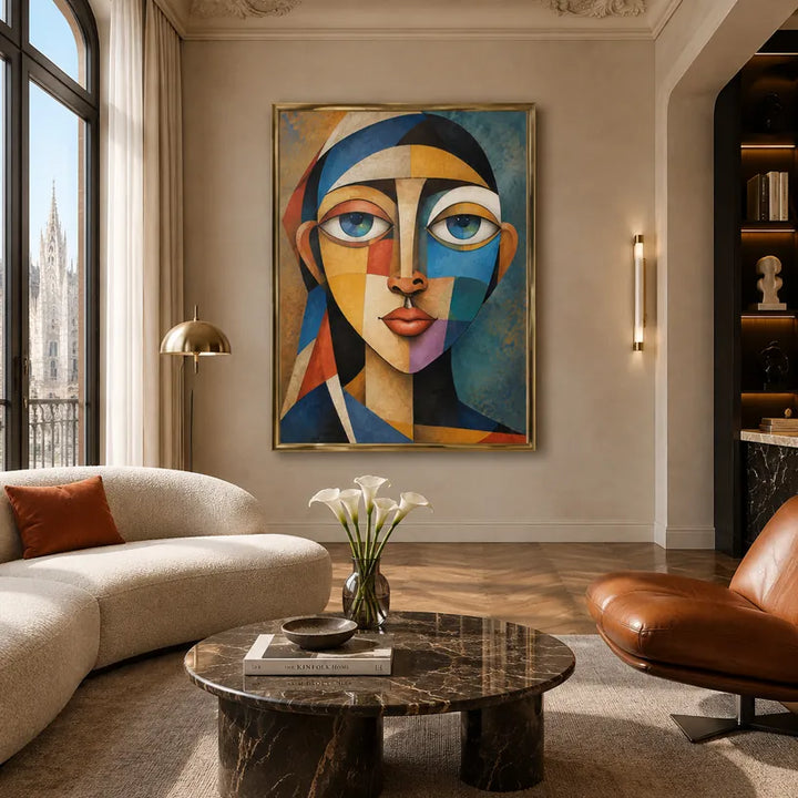 Peinture à l'huile de portraits et de figures pop représentant une figure ou un portrait expressif rendu avec des détails picturaux.