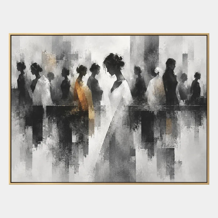 Peinture à l'huile de portraits et de figures pop représentant une figure ou un portrait expressif rendu avec des détails picturaux dans une palette de gris.