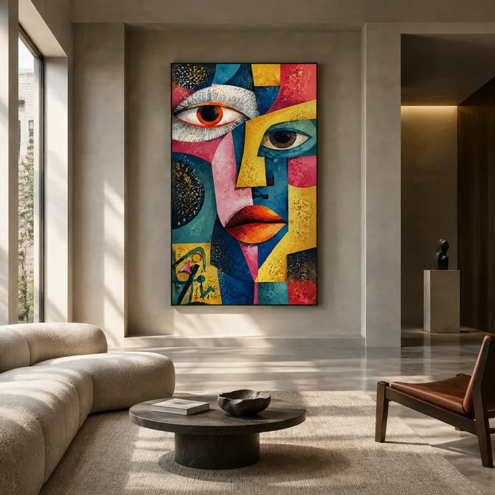 Peinture à l'huile de portraits et de figures pop représentant une figure ou un portrait expressif rendu avec des détails picturaux.
