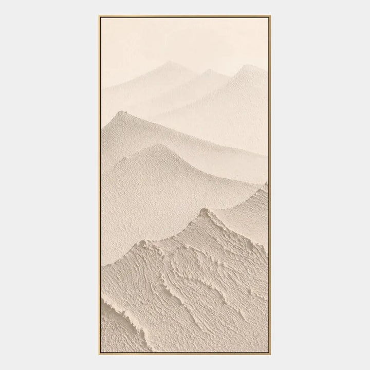 Dipinto a olio Wabi-Sabi con paesaggi, paesaggi marini e paesaggi urbani, caratterizzato da un paesaggio atmosferico, un paesaggio marino o una composizione ispirata alla città in una tavolozza beige.
