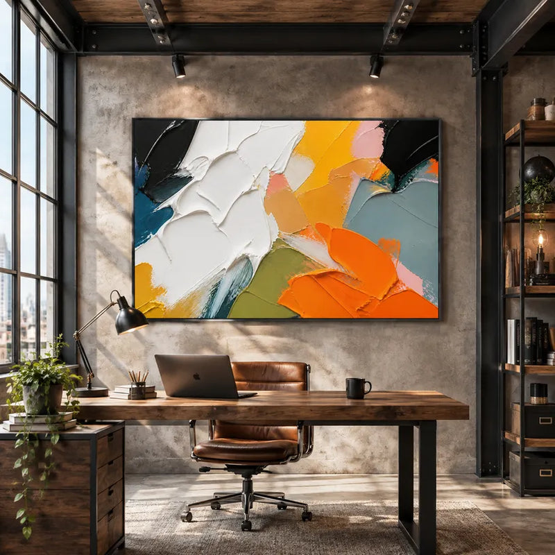 Espressionismo astratto Pittura a olio astratta e concettuale con segni astratti stratificati, consistenza e movimento pittorico espressivo.
