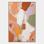Abstract Expressionist abstract oil painting showing layered abstract marks, texture and expressive painterly movement in a orange palette.