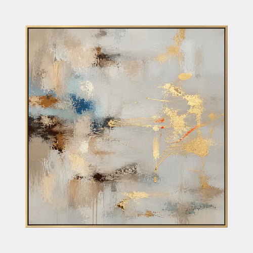 Expresionismo abstracto Pintura al óleo abstracta y conceptual que presenta marcas abstractas en capas, textura y movimiento pictórico expresivo en una paleta gris.