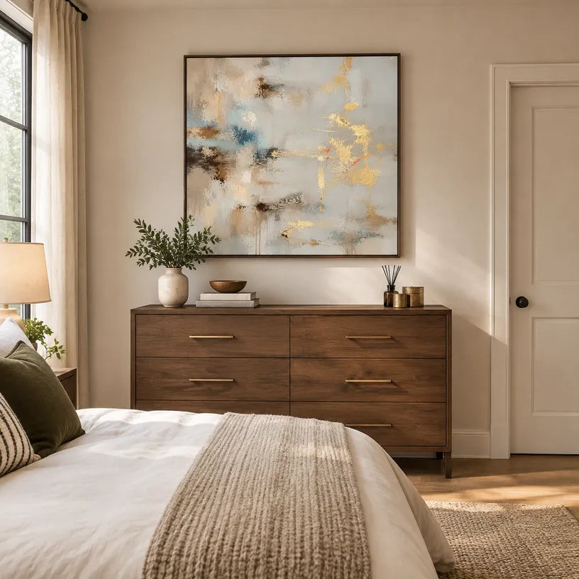 Abstract Expressionist abstract oil painting showing layered abstract marks, texture and expressive painterly movement in a grey palette.