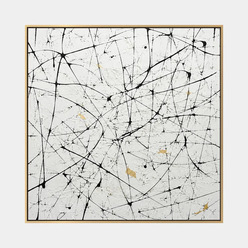 Espressionismo astratto Pittura a olio astratta e concettuale con segni astratti stratificati, consistenza e movimento pittorico espressivo in una tavolozza in bianco e nero.