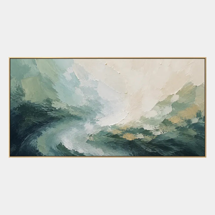 Dipinto a olio con paesaggi, paesaggi marini e paesaggi urbani dell'Espressionismo astratto, caratterizzato da un paesaggio atmosferico, da un paesaggio marino o da una composizione ispirata alla città in una tavolozza verde.