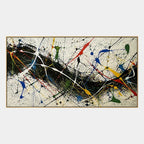 Abstract Expressionist abstract oil painting showing intersecting lines and scattered color marks, contemporary wall art.