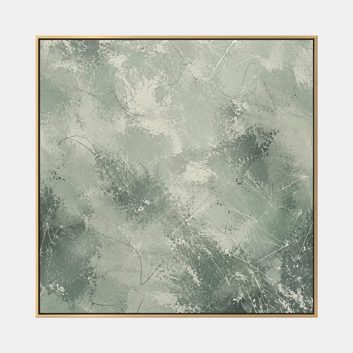 Peinture à l'huile abstraite et conceptuelle d'expressionnisme abstrait présentant des marques abstraites superposées, une texture et un mouvement pictural expressif dans une palette grise.