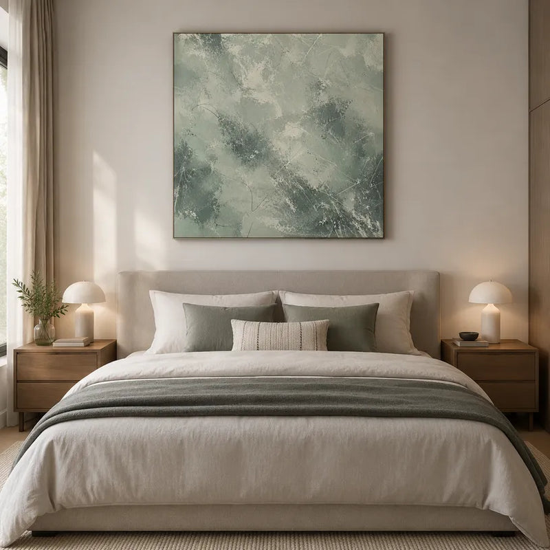 Espressionismo astratto Pittura a olio astratta e concettuale con segni astratti stratificati, consistenza e movimento pittorico espressivo in una tavolozza grigia.