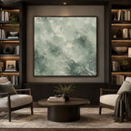 Abstract Expressionist abstract oil painting showing layered abstract marks, texture and expressive painterly movement in a grey palette.