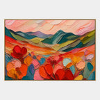 Abstract Expressionist landscapes & seascapes & cityscapes oil painting showing a painterly landscape with distant hills, trees or reflective water.