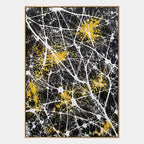 Abstract Expressionist abstract oil painting showing dark abstract ground with white web-like lines in a black palette, contemporary wall art.