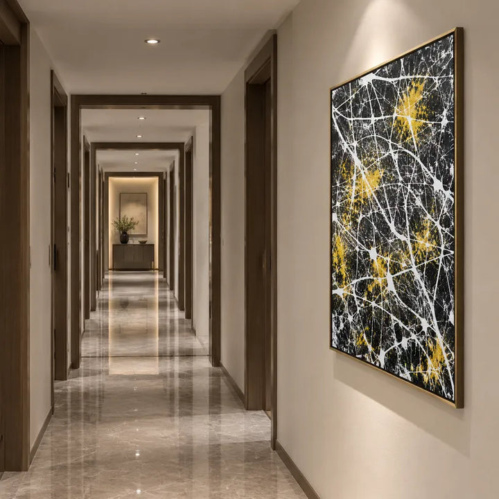 Abstract Expressionism abstract & conceptual oil painting featuring layered abstract marks, texture and expressive painterly movement in a black and white palette.