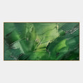 Espressionismo astratto Pittura a olio astratta e concettuale con segni astratti stratificati, consistenza e movimento pittorico espressivo in una tavolozza verde.