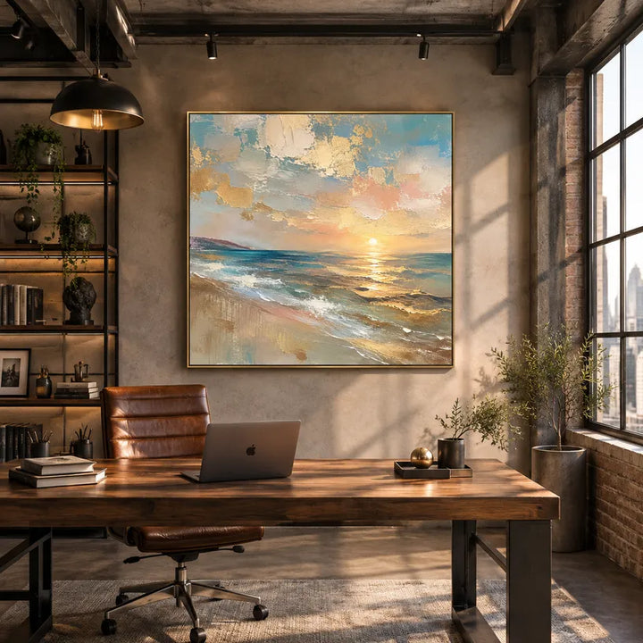 Pittura a olio di paesaggi, paesaggi marini e paesaggi urbani dell'Espressionismo astratto con un paesaggio atmosferico, un paesaggio marino o una composizione ispirata alla città.
