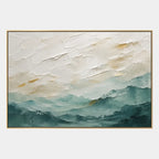 Abstract Expressionist landscapes & seascapes & cityscapes oil painting showing a painterly landscape with distant hills, trees or reflective water.