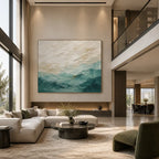 Abstract Expressionist landscapes & seascapes & cityscapes oil painting showing a painterly landscape with distant hills, trees or reflective water.