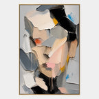 Abstract Expressionist portraiture & figure oil painting showing a faceted contemporary portrait in grey and blush tones in a grey palette, contemporary wall art.