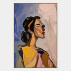 Abstract Expressionist portraiture & figure oil painting showing a stylized female portrait with beige and blush tones in a beige palette, contemporary wall art.