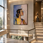 Abstract Expressionist portraiture & figure oil painting showing a stylized female portrait with beige and blush tones in a beige palette, contemporary wall art.