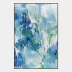 Abstract Expressionist abstract oil painting showing layered abstract marks, texture and expressive painterly movement in a blue palette.