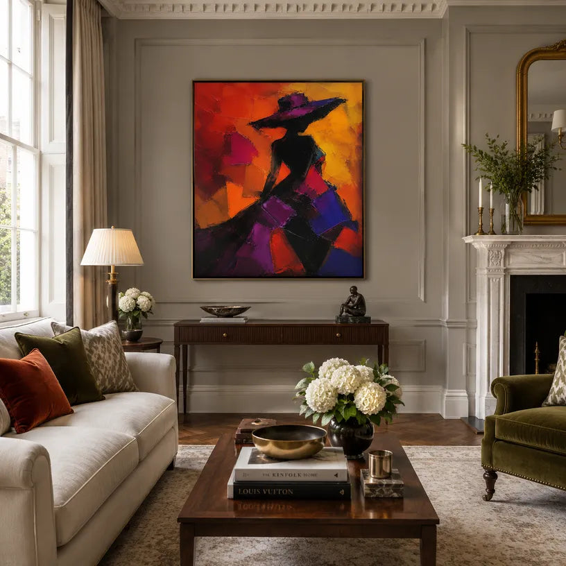 Abstract Expressionist portraiture & figure oil painting showing a stylized figure or portrait with expressive painterly shapes in a black palette.