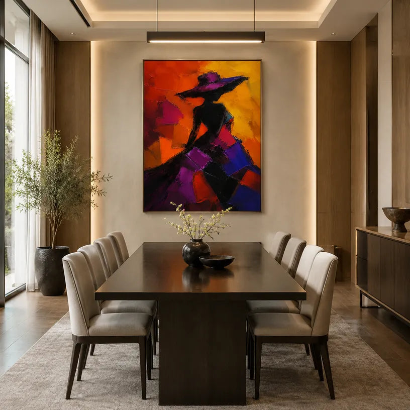 Abstract Expressionist portraiture & figure oil painting showing a stylized figure or portrait with expressive painterly shapes in a black palette.