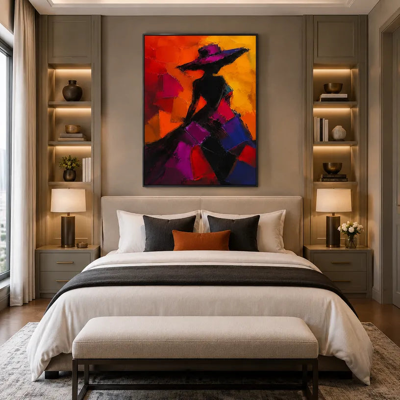 Abstract Expressionist portraiture & figure oil painting showing a stylized figure or portrait with expressive painterly shapes in a black palette.
