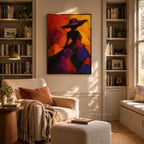 Abstract Expressionist portraiture & figure oil painting showing a stylized figure or portrait with expressive painterly shapes in a black palette.