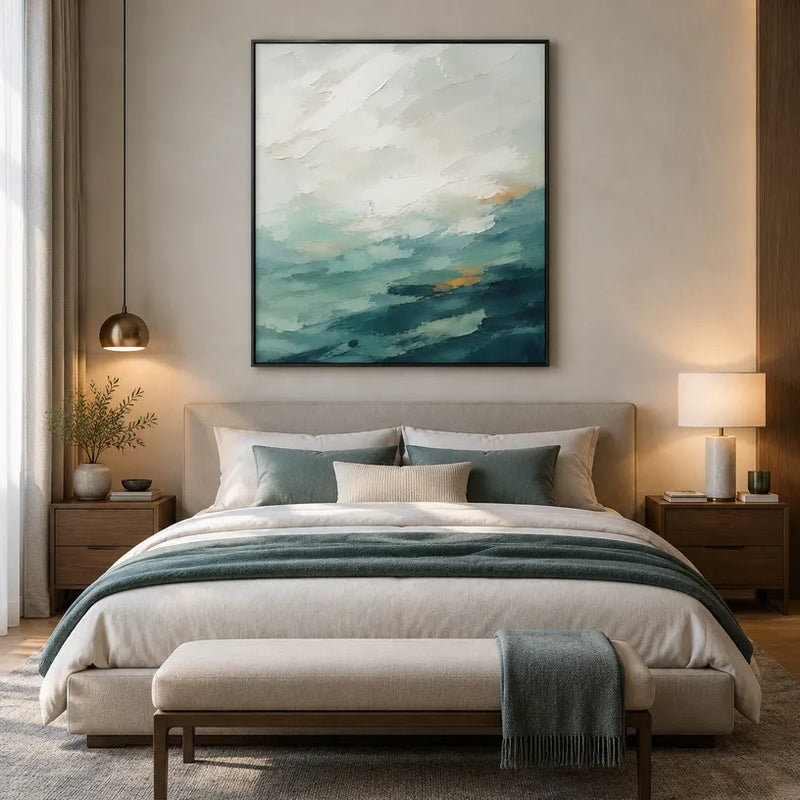 Peinture à l'huile abstraite et conceptuelle d'expressionnisme abstrait présentant des marques abstraites superposées, une texture et un mouvement pictural expressif.