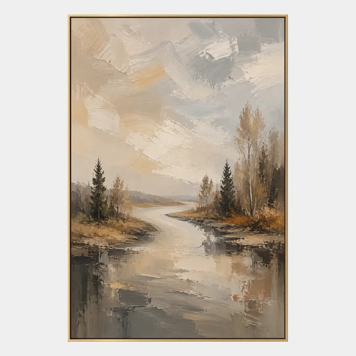 Abstract Expressionism landscapes & seascapes & cityscapes oil painting featuring an atmospheric landscape, seascape or city-inspired composition in a beige palette.