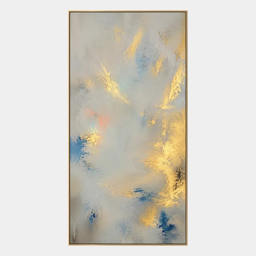 Abstract Expressionist abstract oil painting showing layered abstract marks, texture and expressive painterly movement in a grey palette.
