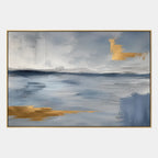Abstract Expressionist landscapes & seascapes & cityscapes oil painting showing a painterly landscape with distant hills, trees or reflective water in a grey palette.