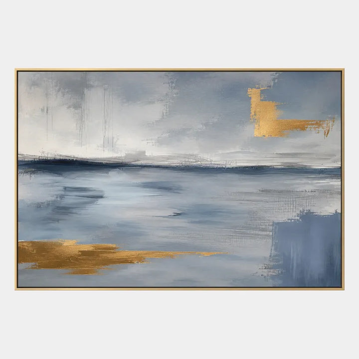 Abstract Expressionism abstract & conceptual oil painting featuring layered abstract marks, texture and expressive painterly movement in a blue palette.
