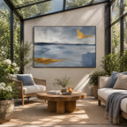 Abstract Expressionist landscapes & seascapes & cityscapes oil painting showing a painterly landscape with distant hills, trees or reflective water in a grey palette.